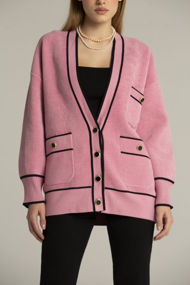 Cardigan Écru con Bottoni Neri