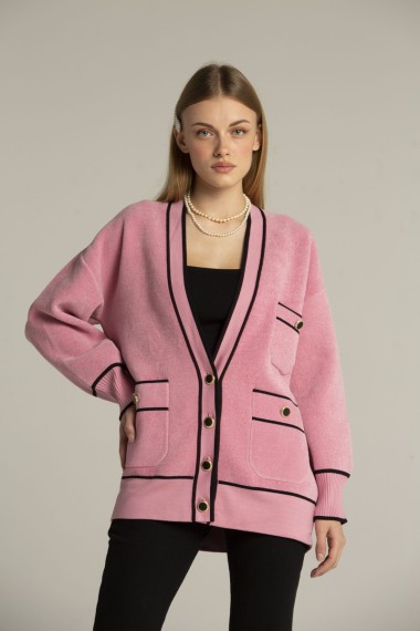 Cardigan Écru con Bottoni Neri